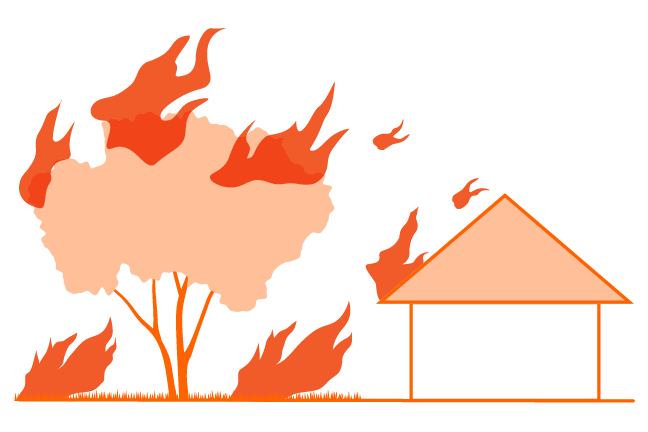 icon of landscape and a house on fire